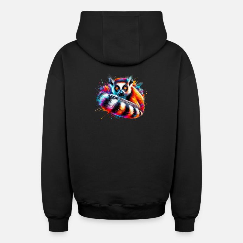 Lémurien - Sweat à capuche unisexe zippé oversize épais SPREAD - noir