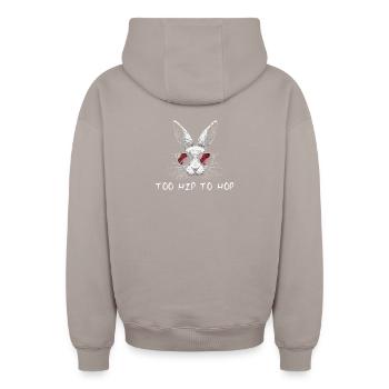 Too Hip To Hop Easter Bunny Funny Sayings Easter - Oversized Heavyweight Unisex Zip Hoodie - taupe - Back - AI Model Male 178 light (178cm)