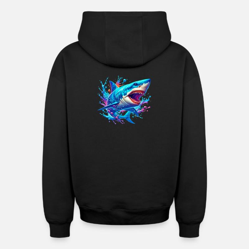 Requin - Sweat à capuche unisexe zippé oversize épais SPREAD - noir