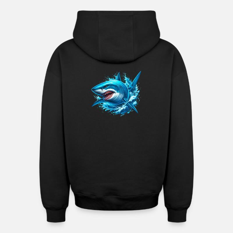 Requin - Sweat à capuche unisexe zippé oversize épais SPREAD - noir