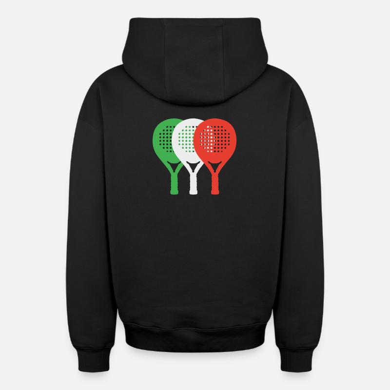 Padel-Italie2 - Sweat à capuche unisexe zippé oversize épais SPREAD - noir