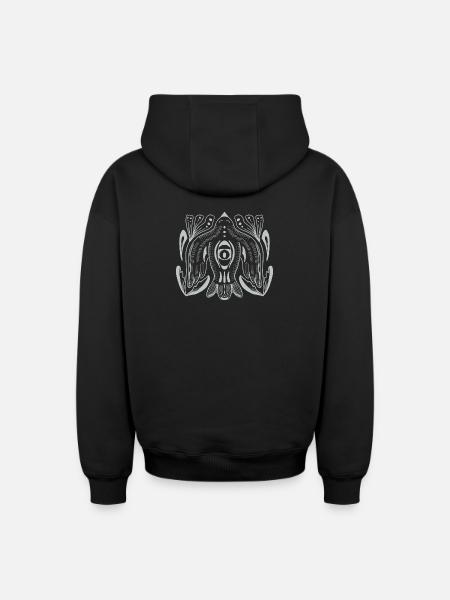 Mandala style eye with tentacle tendrils - Oversized Heavyweight Unisex Zip Hoodie - black