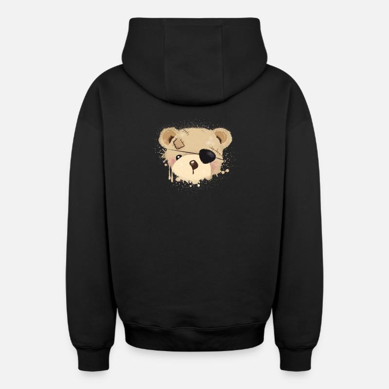 Nounours avec cache-œil - Sweat à capuche unisexe zippé oversize épais SPREAD - noir