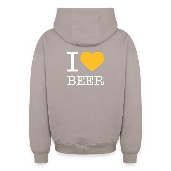 I LOVE BEER Bier - Oversized Heavyweight Unisex Zip Hoodie - Taupe - Hinten - AI Model Male 178 light (178cm)