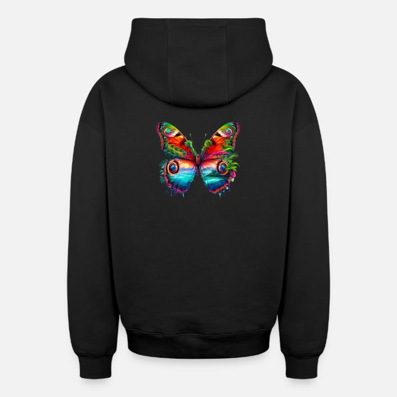 Papillon - Sweat à capuche unisexe zippé oversize épais SPREAD - noir