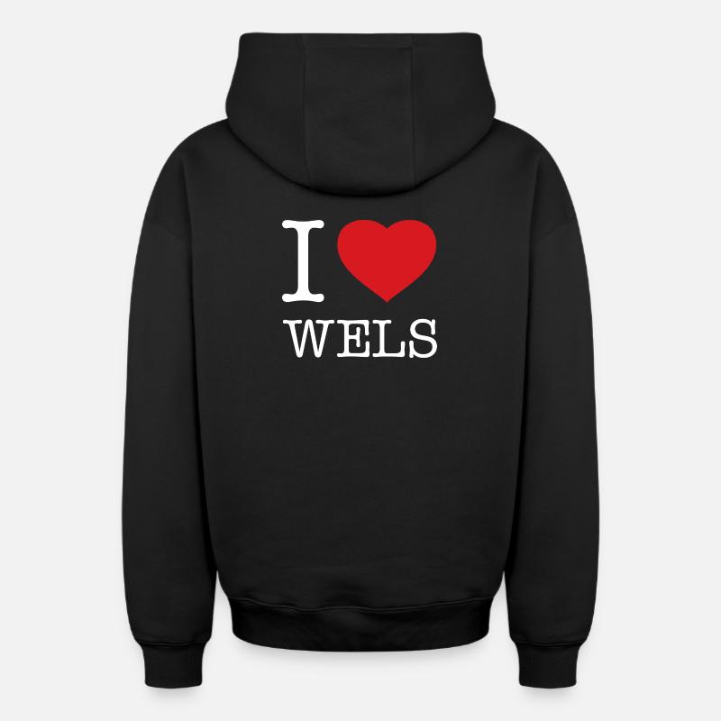 J'aime Wels - Sweat à capuche unisexe zippé oversize épais SPREAD - noir