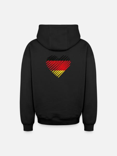 Abstract German Flag Heart Design - Oversized Heavyweight Unisex Zip Hoodie - black