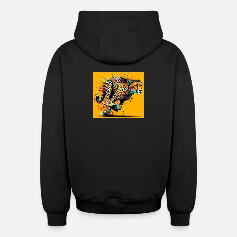 guépard - Sweat à capuche unisexe zippé oversize épais SPREAD - noir