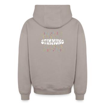 MOOD – Confetti Carnival Carnival Shirt - Oversized Heavyweight Unisex Zip Hoodie - taupe - Back - AI Model Male 178 light (178cm)