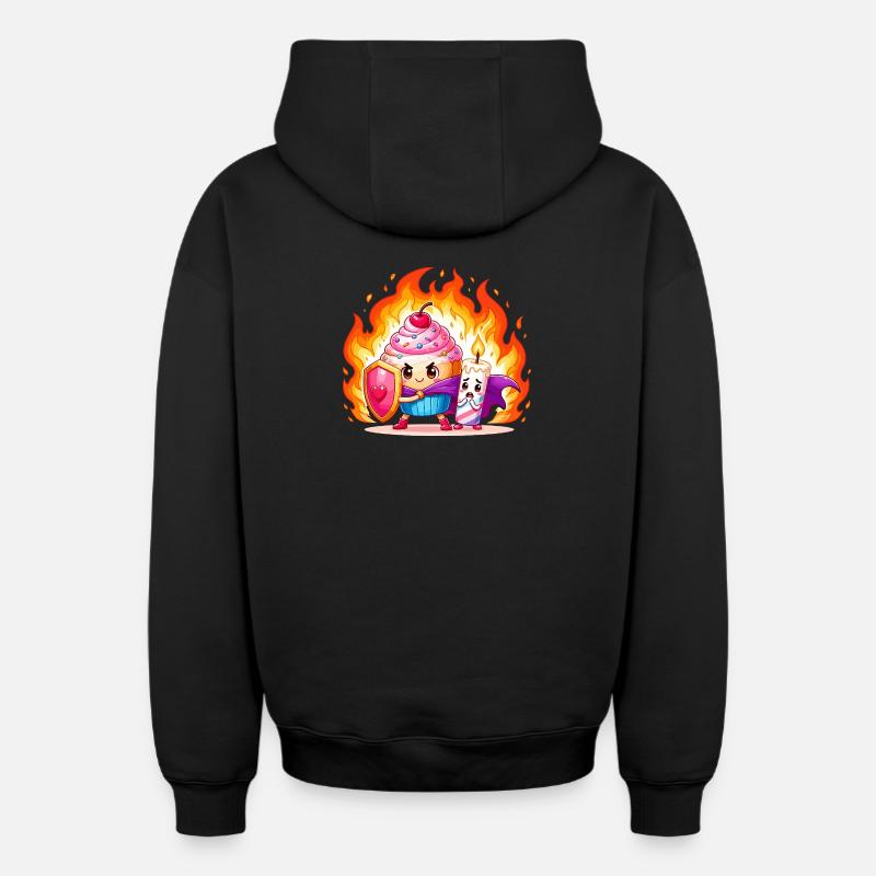 Duo Héros Fire Cake - Sweat à capuche unisexe zippé oversize épais SPREAD - noir