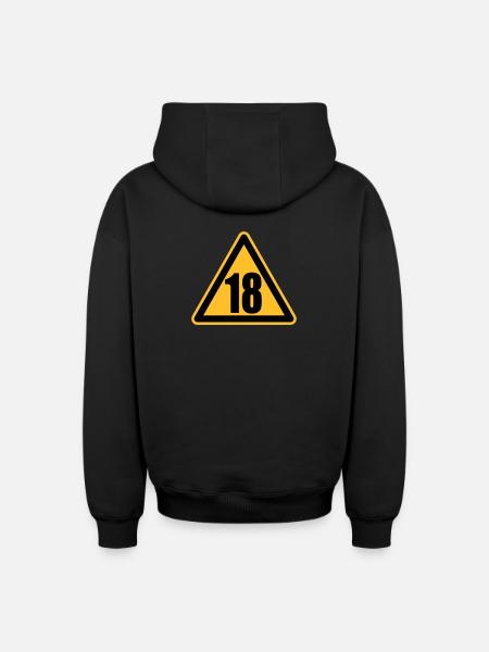 Warning 18 | Achtung 18 - Oversized Heavyweight Unisex Zip Hoodie - black