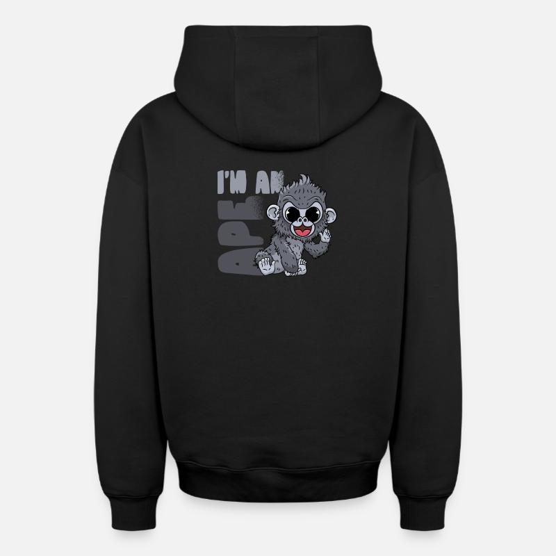 Gorille Singe - Sweat à capuche unisexe zippé oversize épais SPREAD - noir