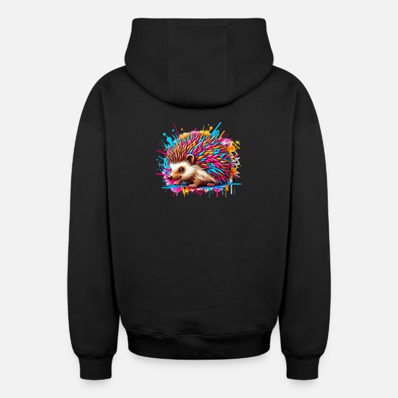 Hérisson - Sweat à capuche unisexe zippé oversize épais SPREAD - noir