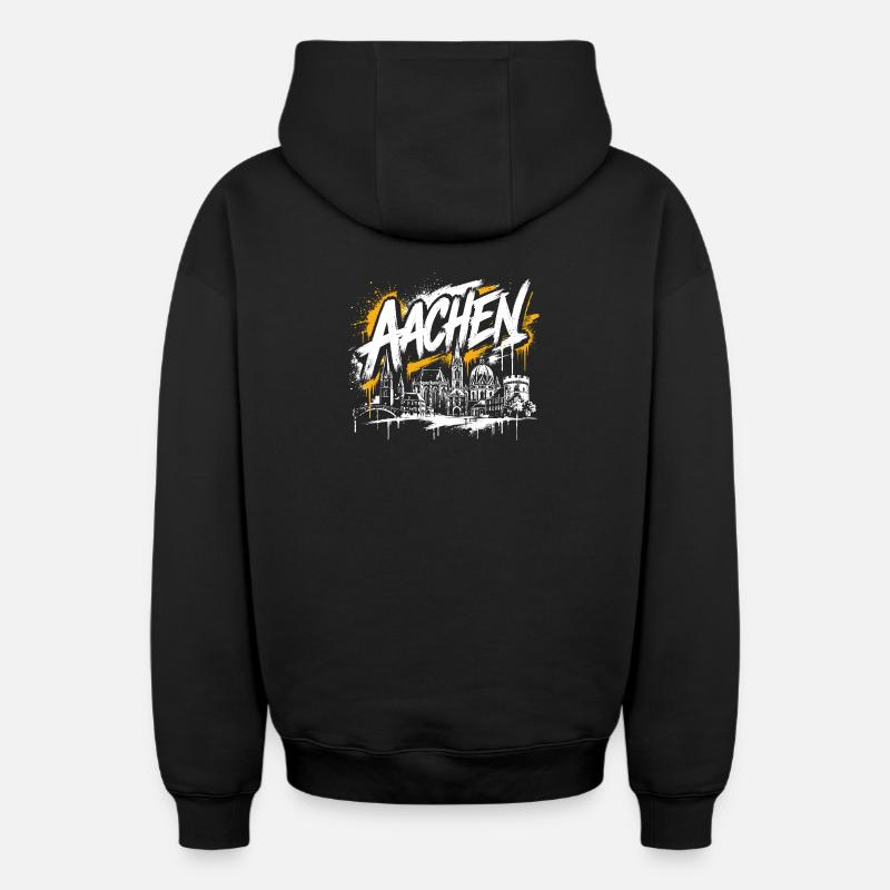 München Graffiti Skyline - Oversized Heavyweight Unisex Zip Hoodie - Schwarz