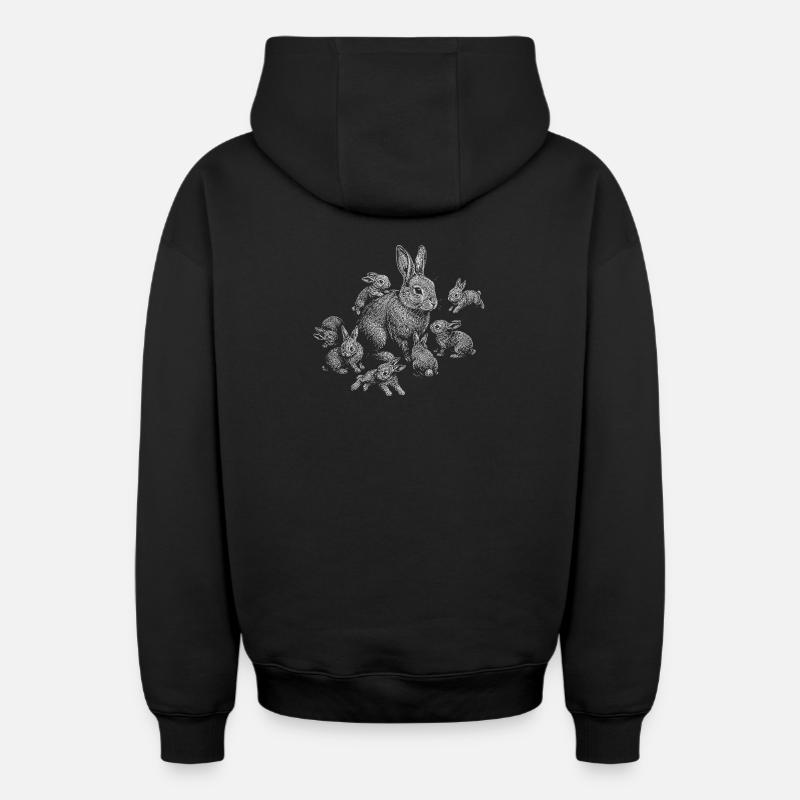 Lapin - Sweat à capuche unisexe zippé oversize épais SPREAD - noir