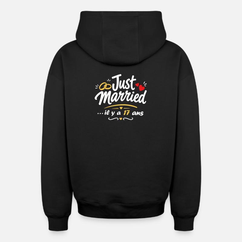 Just Married 17 Ans - Sweat à capuche unisexe zippé oversize épais SPREAD - noir