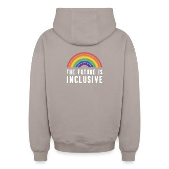 Pride Month LGBT - Die Zukunft ist inklusiv - Oversized Heavyweight Unisex Zip Hoodie - Taupe - Hinten - AI Model Male 178 light (178cm)