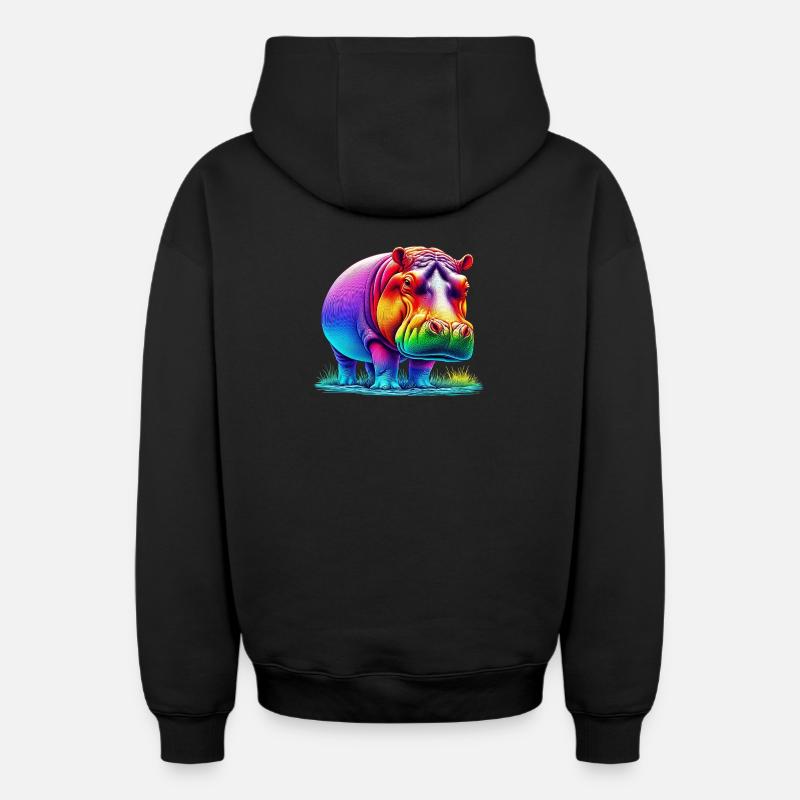 Hippopotame - Sweat à capuche unisexe zippé oversize épais SPREAD - noir