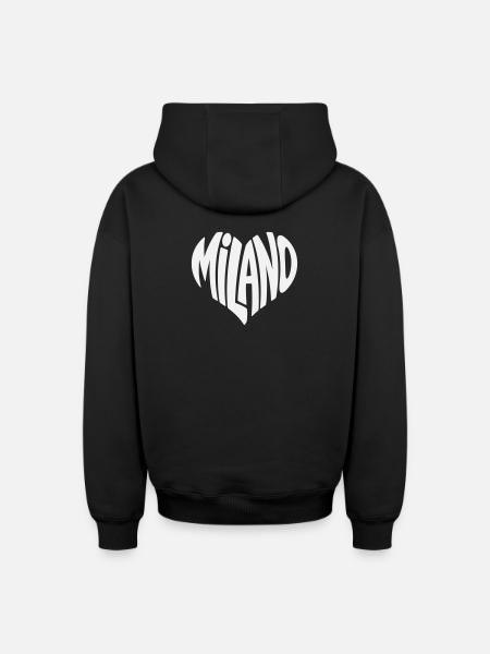 Milan Milano Heart Typography - Oversized Heavyweight Unisex Zip Hoodie - black