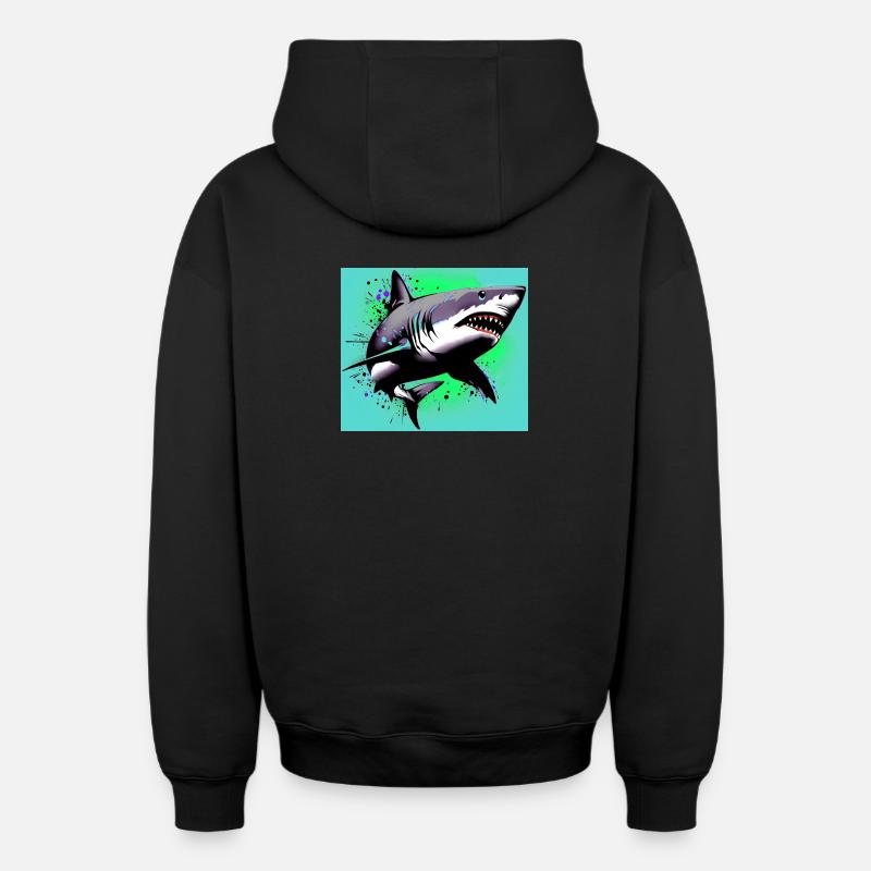 Requin - Sweat à capuche unisexe zippé oversize épais SPREAD - noir