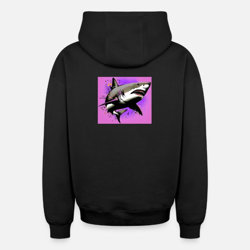 Requin - Sweat à capuche unisexe zippé oversize épais SPREAD - noir