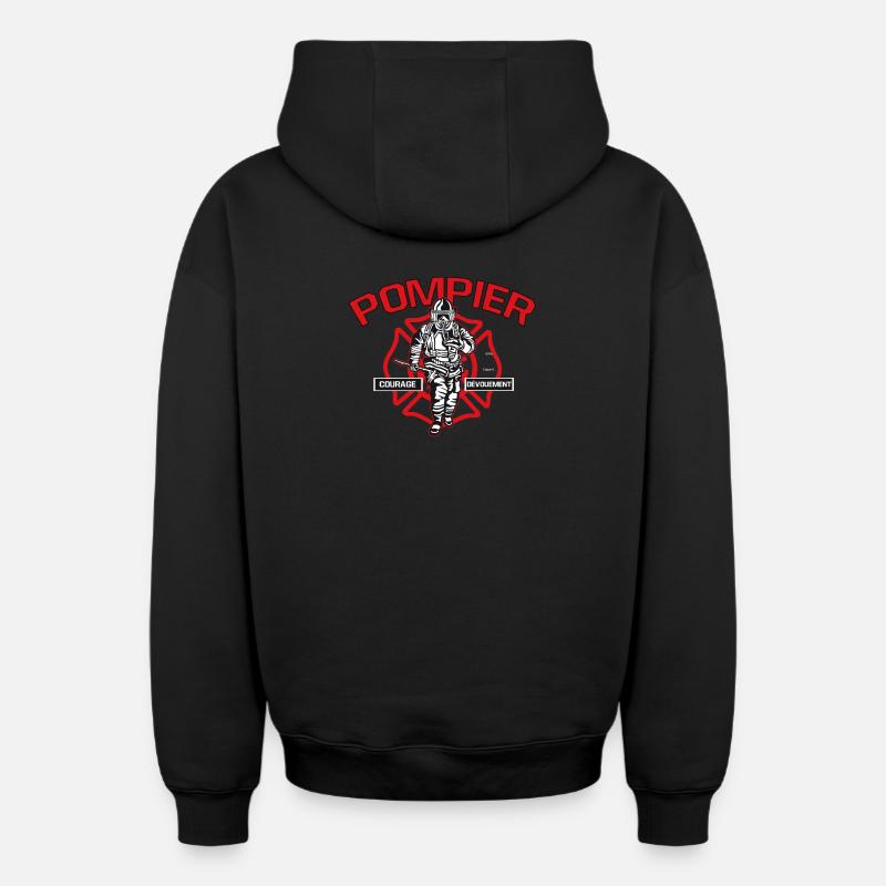 POMPIER courage dévouement - Sweat à capuche unisexe zippé oversize épais SPREAD - noir