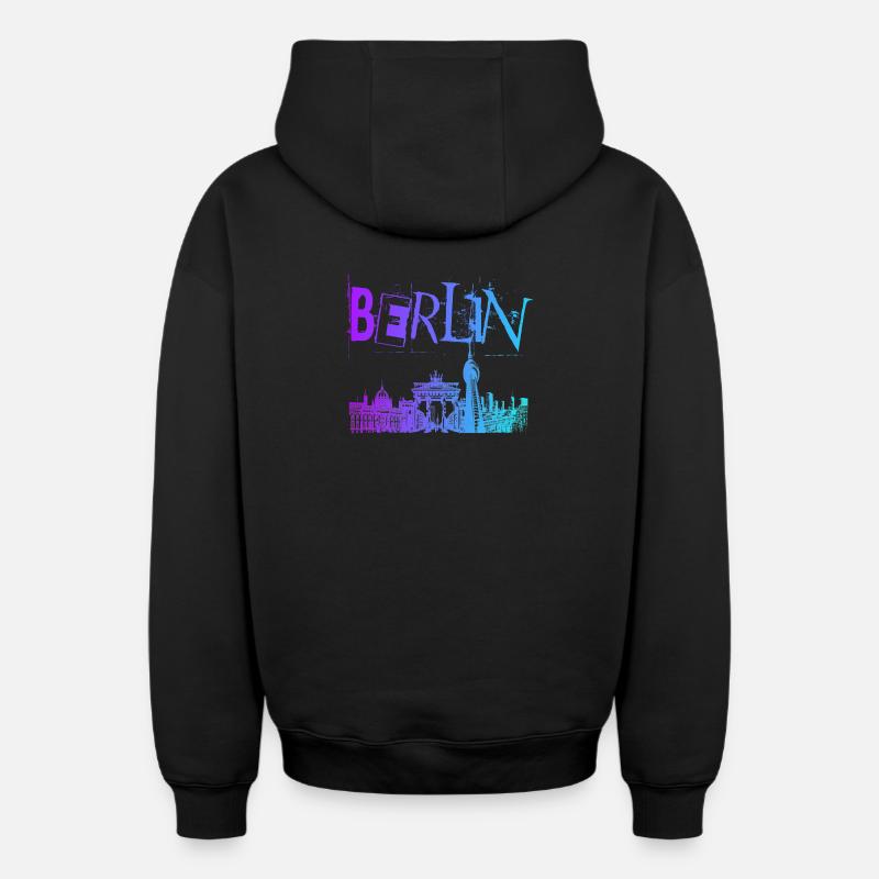 Berlin Skyline Panorama - Sweat à capuche unisexe zippé oversize épais SPREAD - noir