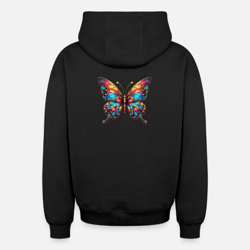 Papillon - Sweat à capuche unisexe zippé oversize épais SPREAD - noir