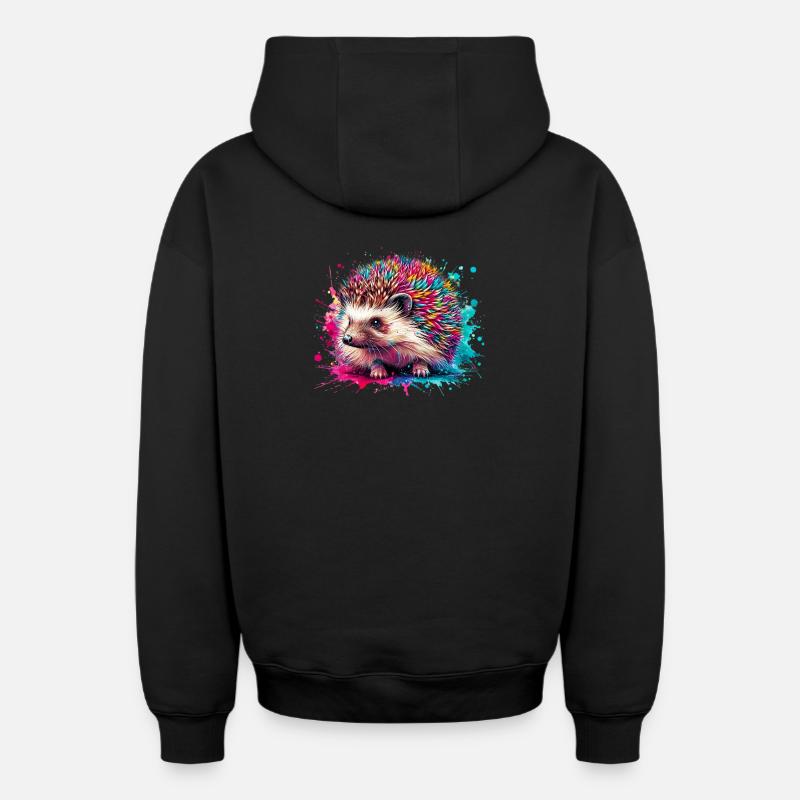 Hérisson - Sweat à capuche unisexe zippé oversize épais SPREAD - noir