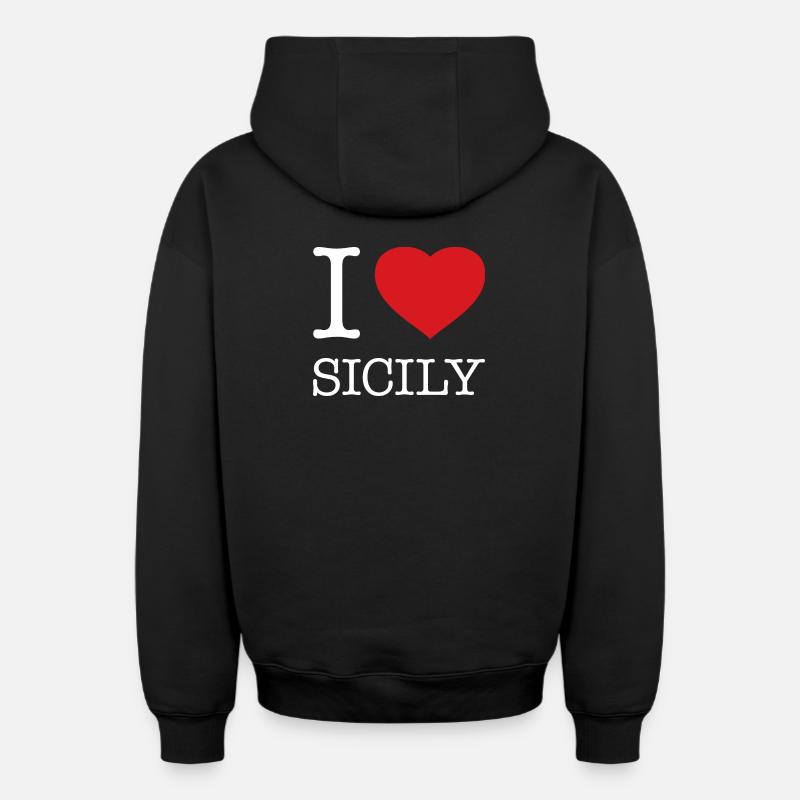 J’AIME LA SICILE Sizilien - Sweat à capuche unisexe zippé oversize épais SPREAD - noir