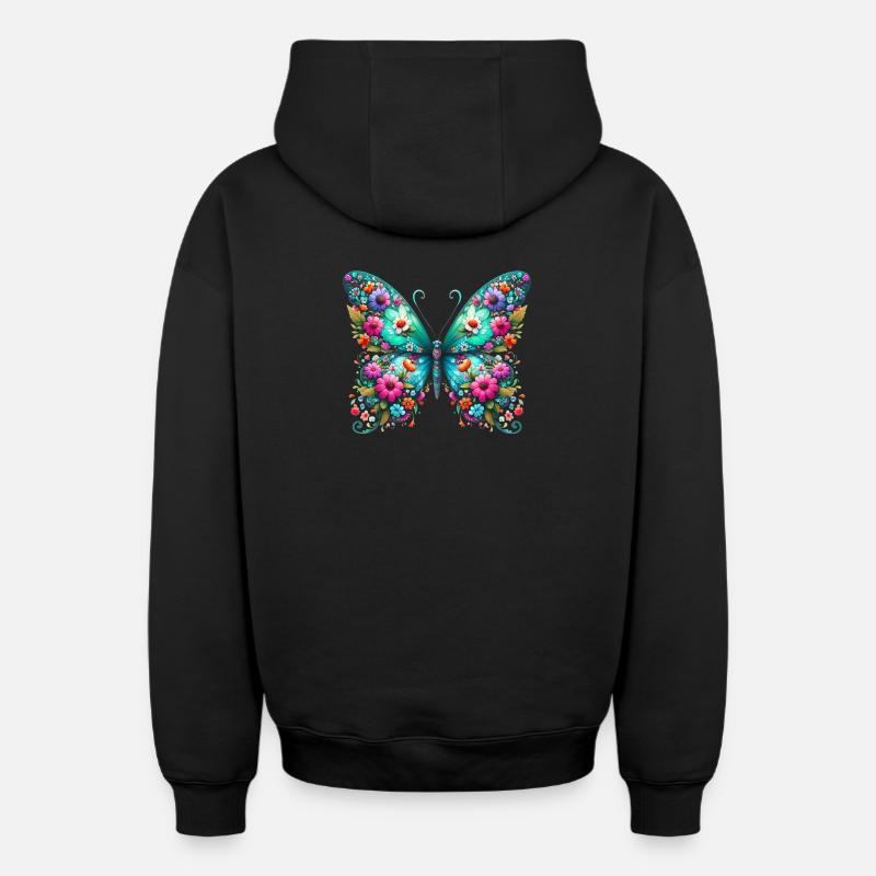 Papillon - Sweat à capuche unisexe zippé oversize épais SPREAD - noir