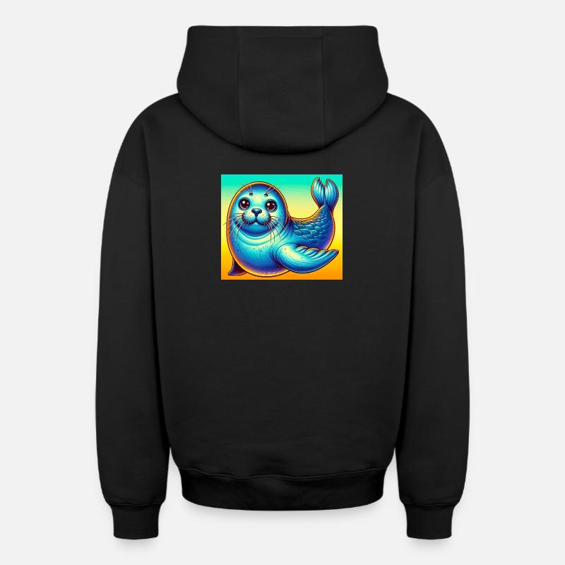 Phoque - Sweat à capuche unisexe zippé oversize épais SPREAD - noir