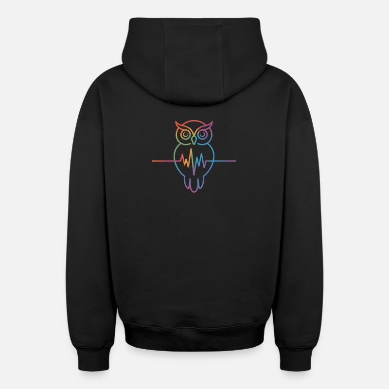 Regenbogen Eule Herzschlag Design - Oversized Heavyweight Unisex Zip Hoodie - Schwarz
