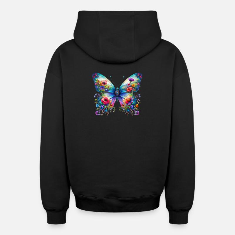 Papillon - Sweat à capuche unisexe zippé oversize épais SPREAD - noir
