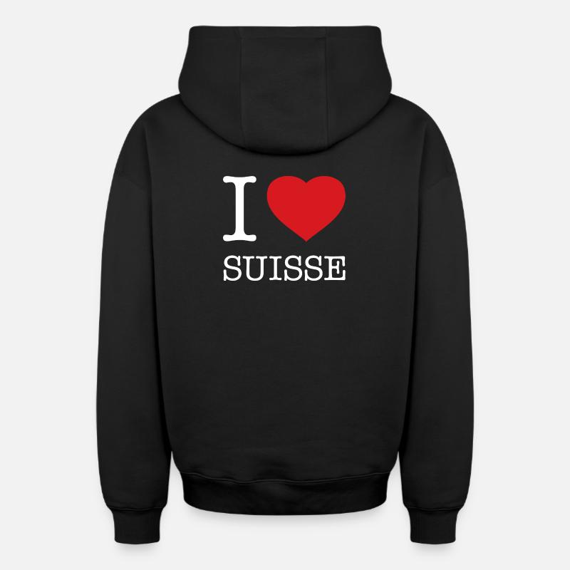 J’AIME SUISSE SUISSE - Sweat à capuche unisexe zippé oversize épais SPREAD - noir