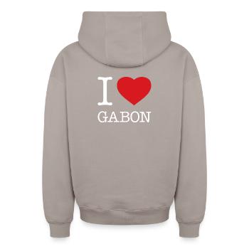 I LOVE GABON - Oversized Heavyweight Unisex Zip Hoodie - taupe - Back - AI Model Male 178 light (178cm)