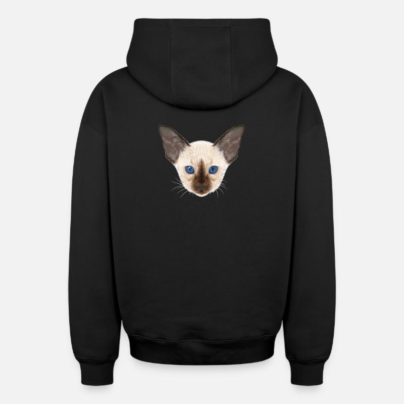 Chat siamois - Sweat à capuche unisexe zippé oversize épais SPREAD - noir