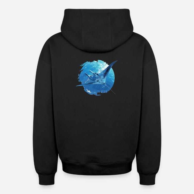 Rochen Mantarochen - Oversized Heavyweight Unisex Zip Hoodie - Schwarz