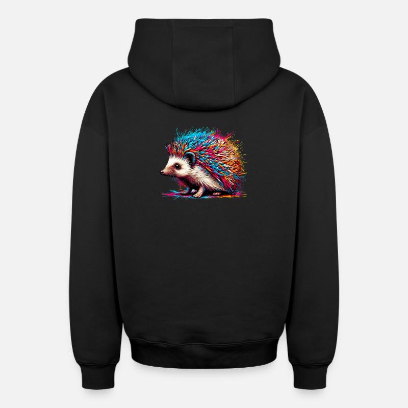 Hérisson - Sweat à capuche unisexe zippé oversize épais SPREAD - noir