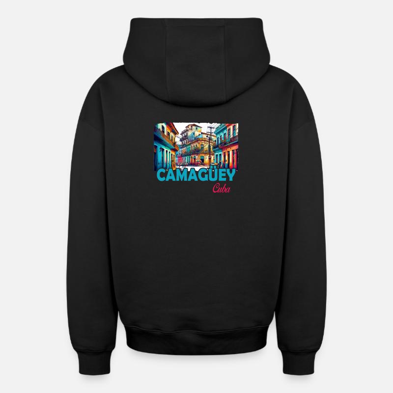 Camagüey, Cuba, Caraïbes, Design - Sweat à capuche unisexe zippé oversize épais SPREAD - noir