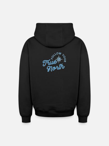 Compass motif with adventure message - Oversized Heavyweight Unisex Zip Hoodie - black