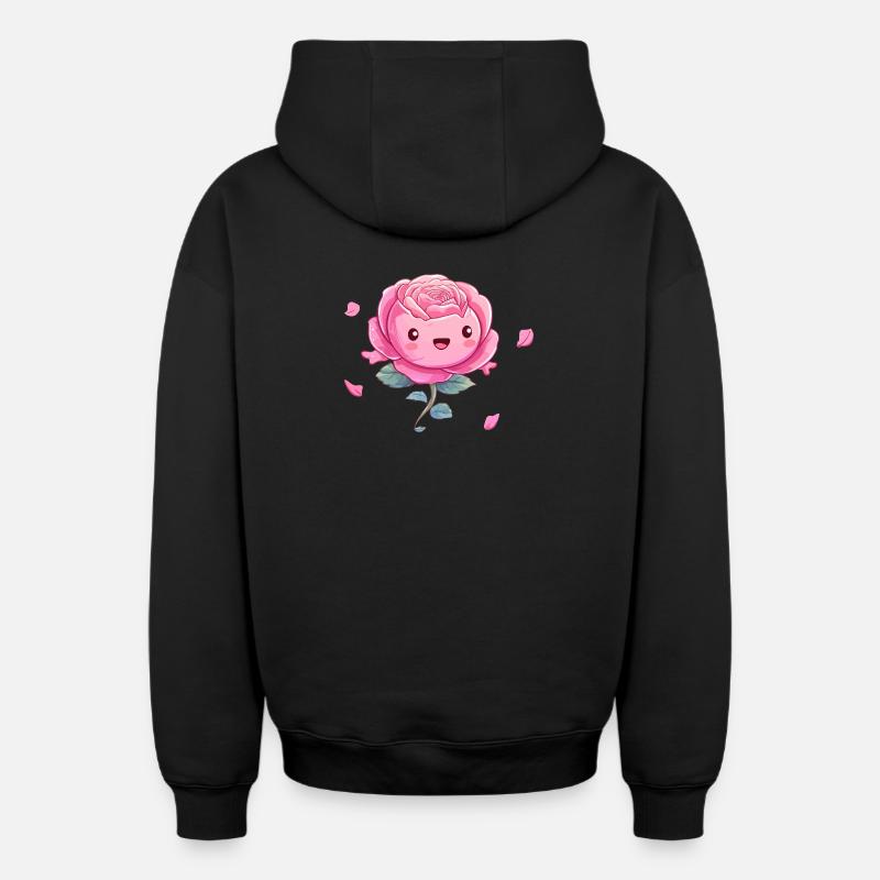 Dessin animé rose câlin - Sweat à capuche unisexe zippé oversize épais SPREAD - noir