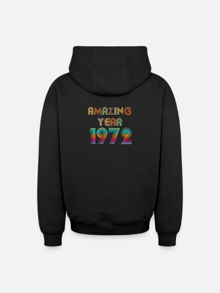 Amazing YEAR 1972 - Oversized Heavyweight Unisex Zip Hoodie - black