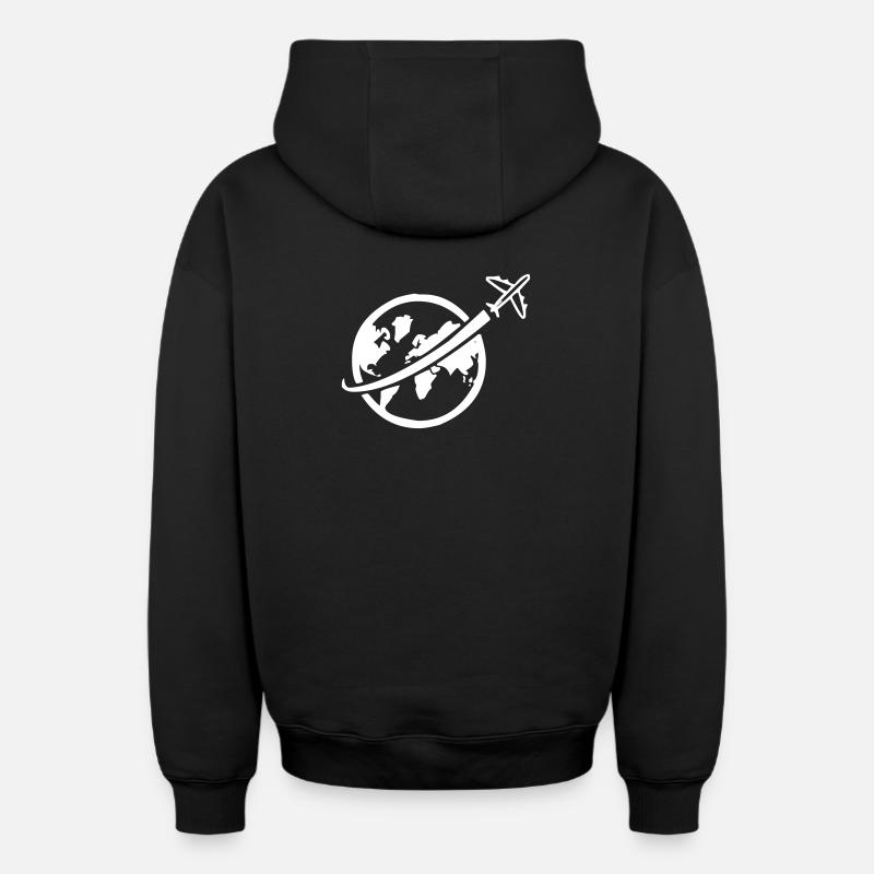 Avion avec globe-globe - Sweat à capuche unisexe zippé oversize épais SPREAD - noir