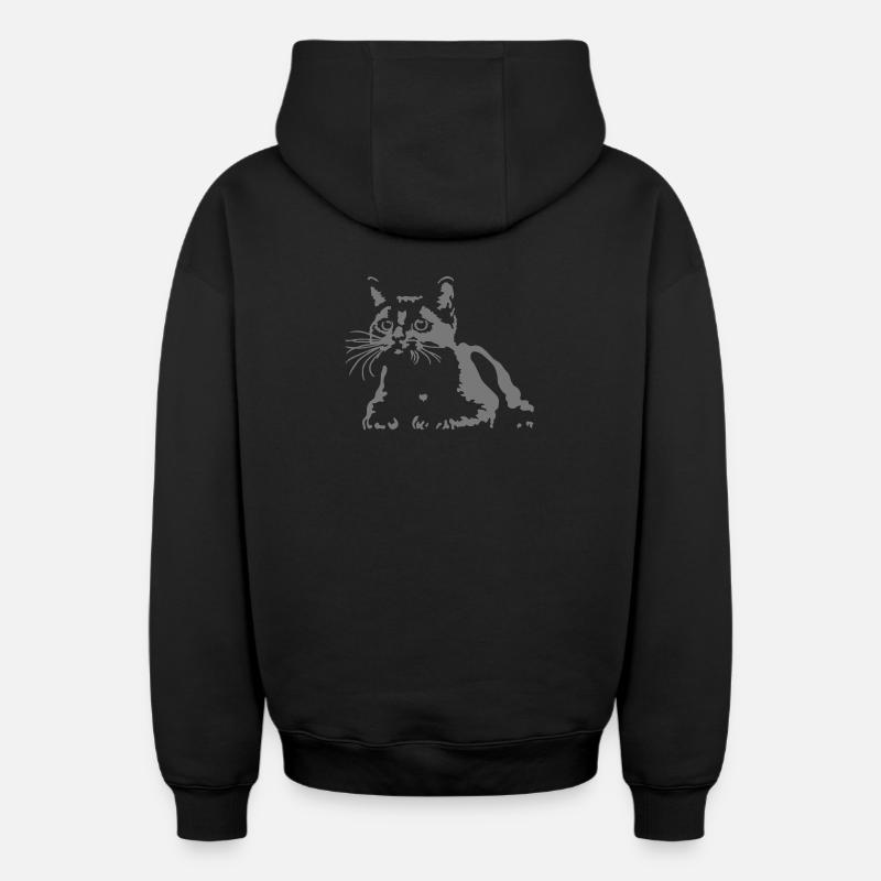 Cat - Sweat à capuche unisexe zippé oversize épais SPREAD - noir