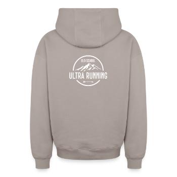 Old School Ultra Running - Sweat à capuche unisexe zippé oversize épais SPREAD - taupe - Dos - AI Model Male 178 light (178cm)