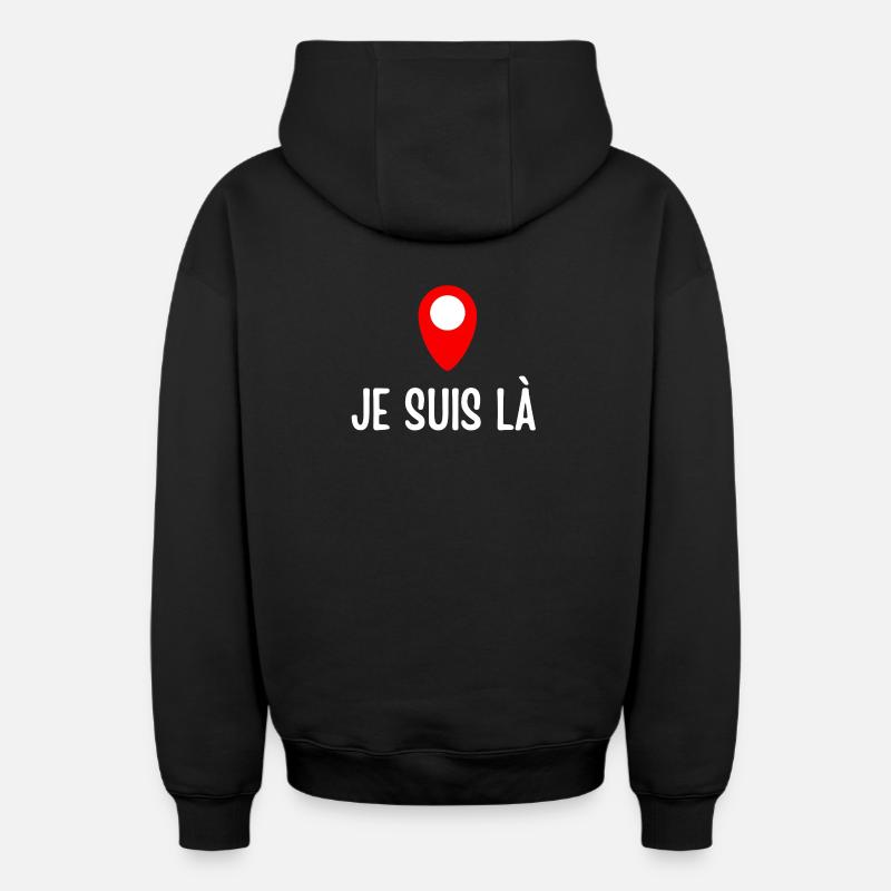 je suis là, GPS - Sweat à capuche unisexe zippé oversize épais SPREAD - noir
