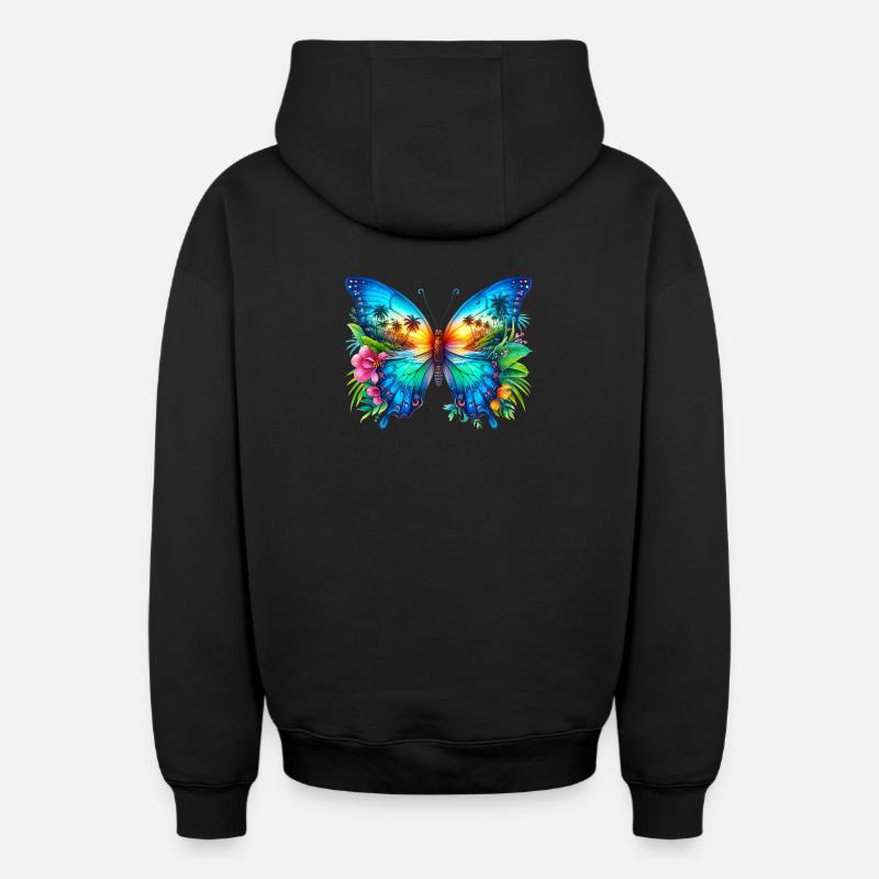 Papillon - Sweat à capuche unisexe zippé oversize épais SPREAD - noir