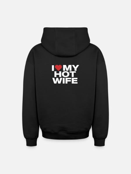 Jeg elsker min hotte kone - Unisex oversize hættetrøje med lynlås i kraftig kvalitet - sort