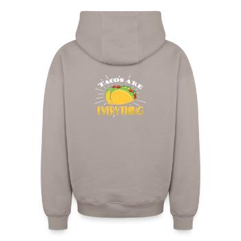 tacos are everything - Oversized Heavyweight Unisex Zip Hoodie - Taupe - Hinten - AI Model Male 178 light (178cm)